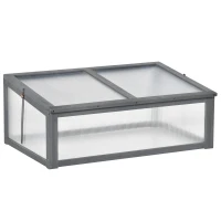 Outsunny 39" x 26" x 16" Wooden Cold Frame with Openable and Tilted Top Cover, Small Polycarbonate Planter Box for Flowers, Vegetables, Plants, Grey(m-2)