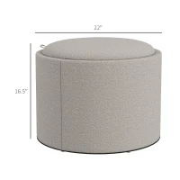 HOMCOM Round Storage Ottoman Coffee Table with Flip Top Tray, Linen Fabric Upholstered Footstool with Hidden Compartment(m-3)