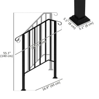 Outsunny 2-3 Step Handrails for Outdoor Steps, Metal Outdoor Stair Railing, Porch Deck Railing with Installation Kit, Black(m-3)