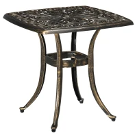 Outsunny Aluminium Outdoor Side Table with Umbrella Hole, 21" Square Patio Coffee Table End Table, Bronze(m-2)