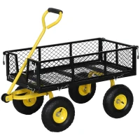 Outsunny Steel Garden Cart, Utility Wagon with Removable Sides, 10" Wheels, 180° Rotating Handle, 440lbs Capatity(m-2)
