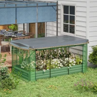 Outsunny Galvanized Steel Planter Box with Crop Cage and Shade Cloth, Raised Garden Bed for Flowers, Veggies and Herbs, Green(m-2)