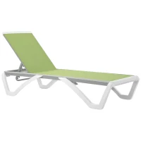 Outsunny Outdoor Chaise Lounge Chair, Patio Aluminum Tanning Chair with 5-Level Adjustable Back, Portable Wheels, Breathable Mesh Fabric, for Pool, Deck, Garden, Green(m-2)