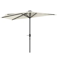Outsunny Half Outdoor Patio Umbrella, UPF 30+ Small Vented Half Patio Umbrella with Crank 8 Ribs for Balcony Porch Garden Deck Poolside, Cream White(m-1)