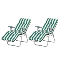 Outsunny Set of 2 Garden Sun Lounger, Outdoor Reclining Seat Cushioned Seat, Foldable Adjustable Recliner, White and Green(m-11)