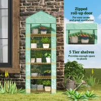 Outsunny 5 Tier Mini Greenhouse, Portable Outdoor Flower Stand with Shelf Clips, Indoor Greenhouse with Steel Frame, Transparent, 27.25" x 19.25" x 76", Green(m-5)