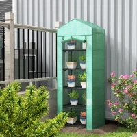 Outsunny 5 Tier Mini Greenhouse, Portable Outdoor Flower Stand with Shelf Clips, Indoor Greenhouse with Steel Frame, Transparent, 27.25" x 19.25" x 76", Green(m-8)