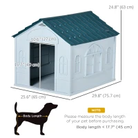 PawHut 26" Plastic Dog House Outdoor with Air Vents, for Small Medium Dogs, Blue(m-3)