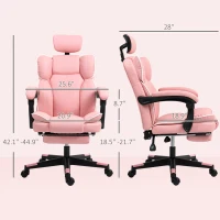 HOMCOM PU Leather Office Chair, Executive Desk Chair with Headrest, Foot Rest, Swivel Wheels, Reclining Computer Chair, Pink(m-3)