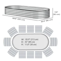 Outsunny 7' x 3' x 1' Large Outdoor Planter Box, Galvanized Raised Garden Bed with Metal Plant Stake, Silver(m-3)