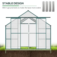 Outsunny 16' x 8' Aluminum Polycarbonate Greenhouse Walk-in Garden Greenhouse Kit with Adjustable Roof Vent, Rain Gutter and Sliding Door for Winter, Green(m-6)