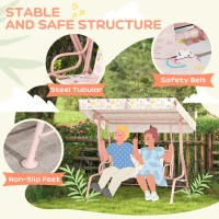 Qaba Kids Patio Swing Chair with Adjustable Canopy, Safety Belt for Patio, Garden, Poolside, Balcony, Pink(m-4)
