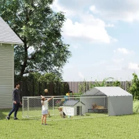 PawHut Galvanized Steel Dog Kennel Outdoor with Waterproof & UV-Resistant Cover for Large Dogs, 19.7' x 7.5' x 4.9'(m-1)