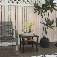 Outsunny 20" Patio Wicker Coffee Table, Outdoor PE Rattan Two-tier Side Table with Glass Top, for Patio, Garden, Balcony, Black(m-8)