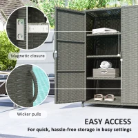 Outsunny Wicker Outdoor Storage Cabinet, Pool Storage Organizer with 4 Shelves and 2 Doors for Garden, Backyard, Dark Grey(m-6)