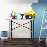 HOMCOM 46" Workbench Table Fir Wood Top, Heavy-Duty Steel X-Shape Bracket Work Table High Stability Workstation, Easy Assembly for Garage Kitchen Office(m-8)