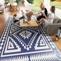 Outsunny Reversible Outdoor Rug, Waterproof Plastic Straw with Carry Bag, 9' x 18', Blue & White Square Patchwork(m-9)