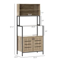 HOMCOM Baker's Rack with Power Outlet and Storage Shelves, Microwave Stand with Louvred Door Cabinets, Gray Wood Grain(m-3)