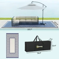 Outsunny Reversible Outdoor Rug, Waterproof Plastic Straw with Carry Bag, 9' x 18', Blue & White Gourd Border(m-3)