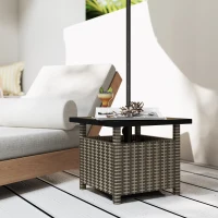 Outsunny 22" Square Steel PE Rattan Wicker Table With Umbrella Hole, Outdoor Patio Accent Dining Side Table Used as Umbrella Stand, Mixed-Grey(m-8)