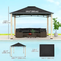 Outsunny 10' x 12' Hardtop Gazebo with Metal Roof, Wood Grain Frame Outdoor Gazebo Canopy for Patio, Garden, Backyard, Lawn(m-3)