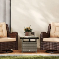 Outsunny 22" Square Steel PE Rattan Wicker Table With Umbrella Hole, Outdoor Patio Accent Dining Side Table Used as Umbrella Stand, Mixed-Grey(m-9)