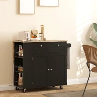 HOMCOM Kitchen Island with Power Outlet and Drop Leaf, Rolling Kitchen Cart with 2 Drawers and Adjustable Shelves, Black(m-10)