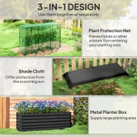 Outsunny Galvanized Steel Planter Box with Crop Cage and Shade Cloth, Raised Garden Bed for Flowers, Veggies and Herbs, Dark Gray(m-4)