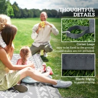 Outsunny Reversible Outdoor Rug, Waterproof Plastic Straw with Carry Bag, 9' x 12', Gray & White Rhombus Patchwork(m-8)