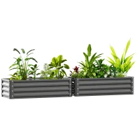 Outsunny Galvanized Raised Garden Beds, Outdoor Planter Box, Set of 2, for Flowers, Herbs and Vegetables, Light Grey(m-11)