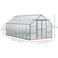 Outsunny 16' x 8' Aluminum Polycarbonate Greenhouse Walk-in Garden Greenhouse Kit with Adjustable Roof Vent, Rain Gutter and Sliding Door for Winter, Green(m-3)