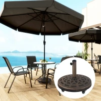 Outsunny Round Patio Umbrella Base with Wheels, 46 lbs Resin Umbrella Stand Base, Heavy Duty Patio Umbrella Holder for 1.3"/1.5"/1.9" Umbrella Poles for Outdoor, Lawn, Poolside, Bronze(m-2)