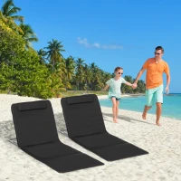 Outsunny 2 Pieces Beach Lounge Chair, Outdoor Folding Chaise Lounge Set w/ Pillow for Sunbath, Snap, Black(m-8)