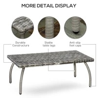 Outsunny Rattan Coffee Table Outdoor Side Table, 35.4" x 19.7" Small Wicker Patio Furniture with All-Weather PE for Garden, Balcony, Backyard, Poolside, Grey(m-6)