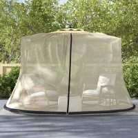 Outsunny 7.5FT Umbrella Table Screen Mosquito Bug Net, Garden Large Umbrella Cover Netting with Zippered Door, Beige(m-7)