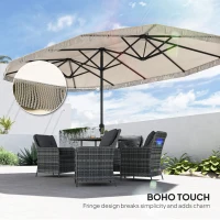 Outsunny 15ft Rectangle Patio Umbrella UPF30+ Extra Large Outdoor Umbrella with Fringe and Crank Handle, Cream White(m-7)