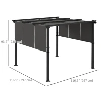 Outsunny 10' x 10' Metal Pergola, Outdoor Pergola with Retractable Canopy, for Garden, Patio, Backyard, Deck, Charcoal Grey(m-3)