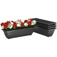 Outsunny Long Rectangular Flower Plant Pots, 5 Pack 23 Inches Window Boxes Planters for Windowsill, Garden, Black(m-2)
