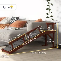 PawHut Wooden Dog Ramp for Large Dogs, 60" Long, with Non-slip Rug, Removable Guardrails for Couch, Bed, Brown(m-3)