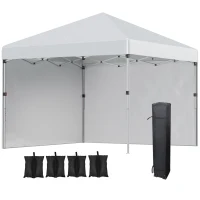 Outsunny 10' x 10' Pop Up Canopy with Sidewalls, Roller Bag, Height Adjustable Instant Tent for Outdoor Garden Patio, Light Grey(m-11)
