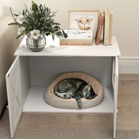 PawHut Hidden Cat Litter Box Enclosure with Double Doors, Hole, Pet House Side End Table, 31.5" x 19" x 20", White(m-9)