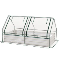 Outsunny 6' x 3' Metal Planter Box with Cover, Raised Garden Bed with Mini Greenhouse for Herbs, Vegetables, Clear and Silver(m-2)