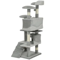 PawHut 53" Cat Tree Scratching Large Kitten Play House Multi-Level Activity Center Pet Furniture, Grey(m-2)