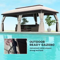 Outsunny 10' x 20' Patio Gazebo, Outdoor Gazebo Canopy Shelter with Netting, Vented Roof for Garden, Beige(m-6)
