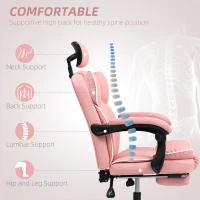 HOMCOM PU Leather Office Chair, Executive Desk Chair with Headrest, Foot Rest, Swivel Wheels, Reclining Computer Chair, Pink(m-4)