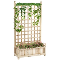 Outsunny Raised Garden Bed with Trellis, Wood Planter Box for Garden, Free Standing Flower Bed, 25.2" x 11" x 47.2" Natural Wood(m-11)