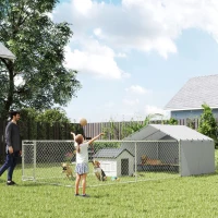 PawHut Galvanized Steel Dog Kennel Outdoor with Waterproof & UV-Resistant Cover for Large Dogs, 19.7' x 7.5' x 4.9'(m-9)