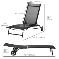 Outsunny 2PCs Lounge Chairs with Wheels, 5-Level Adjustable Backrest for Garden, Backyard, Patio, Deck, Poolside, White(m-3)