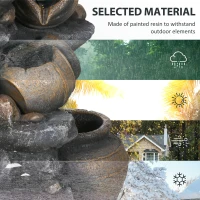 Outsunny 28.3" Solar Water Fountain, 4-Tier Resin Cascading Jars and Stacked Stones Outdoor Waterfall Fountain with LED Lights(m-7)