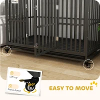 PawHut 49" Heavy Duty Steel Dog Crate Kennel Pet Cage with Wheels for Convenient Access Anti-Pinching Floor, Black(m-4)